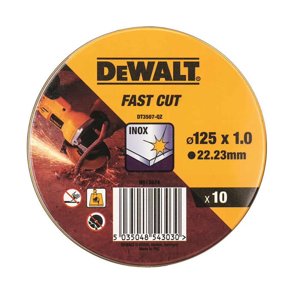 Dewalt DT3507 Δίσκος Κοπής Μετάλλου Inox Σε Μεταλλικό Κουτί 10 τμχ 125 x 1 x 22.2 mm - DT3507