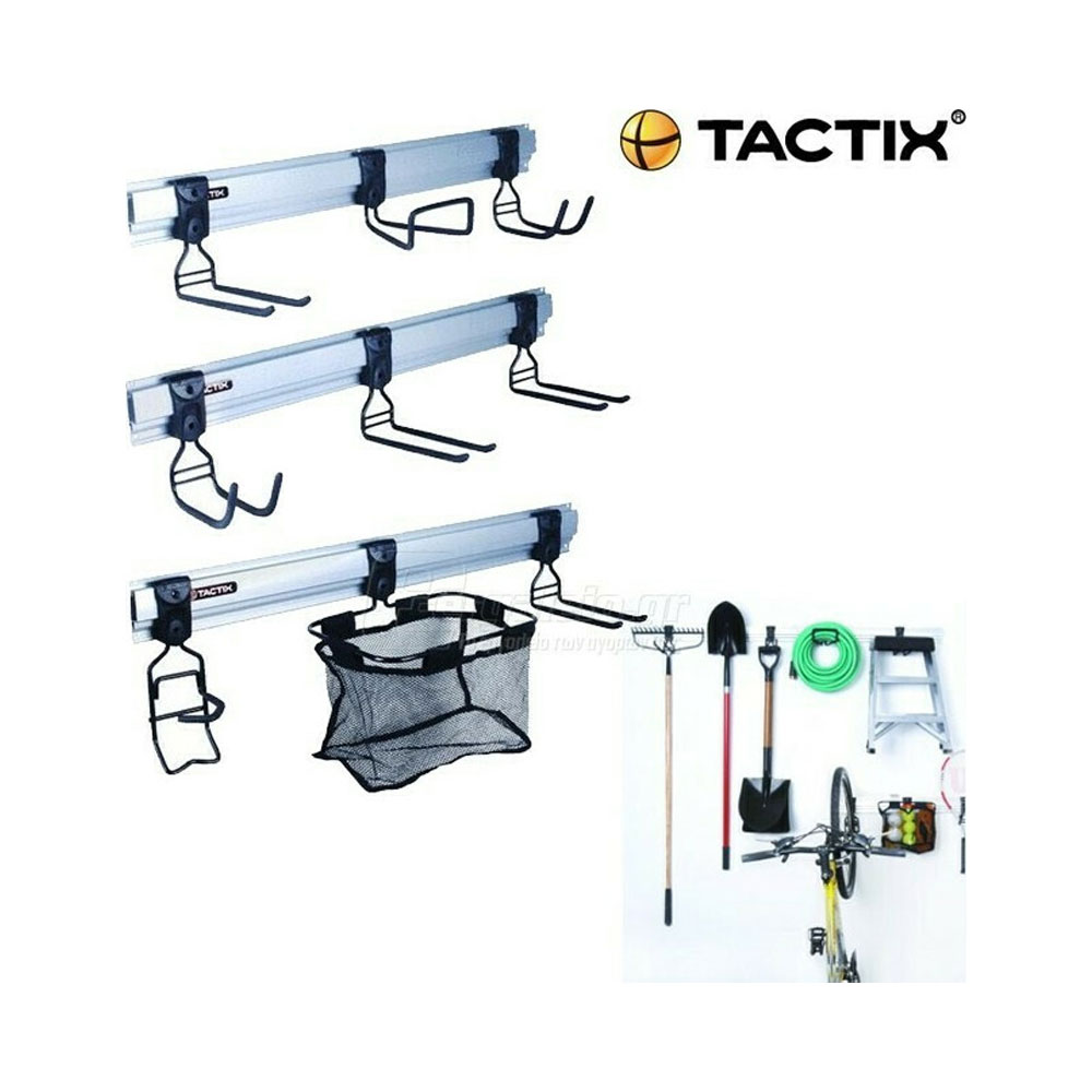 Tactix Σύστημα Αποθήκευσης Με 9 Γάντζους Και 3 Ράγες Αλουμινίου 81cm 12τμχ - 328406