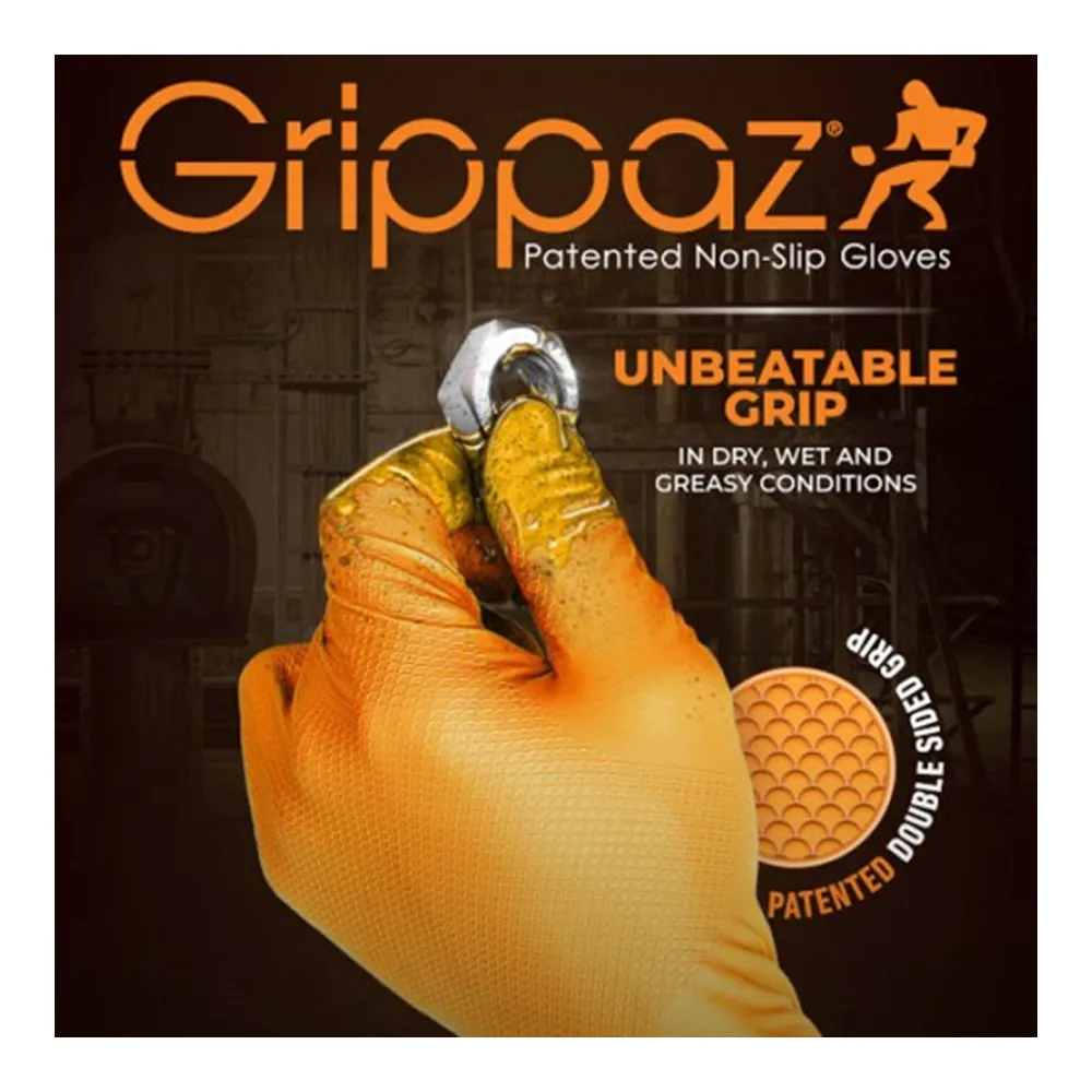 Grippaz Tough & Durable 246A Γάντια Νιτριλίου Χωρίς Πούδρα σε Πορτοκαλί Χρώμα 50τμχ